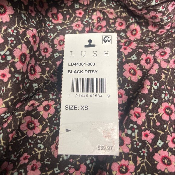 Lush Black Ditsy Floral Dress With Side Tie & Ruffled Hem Sz XS - New - Picture 7 of 8